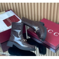 Luxurious Gucci Shiny Leather Heel Ankle Boots 4.5cm with Horsebit Brown 2025 798724