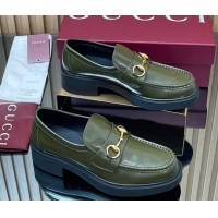 Refined Gucci Shiny Leather Loafers 4.5cm with Horsebit Green 2025 840725