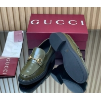 Refined Gucci Shiny Leather Loafers 4.5cm with Horsebit Green 2025 840725