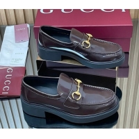 Good Product Gucci Shiny Leather Loafers 4.5cm with Horsebit Brown 2025 840725