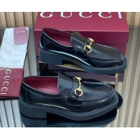 Good Looking Gucci Shiny Leather Loafers 4.5cm with Horsebit Black 2025 840725