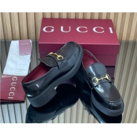 Good Looking Gucci Shiny Leather Loafers 4.5cm with Horsebit Black 2025 840725