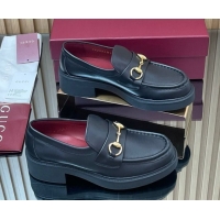 Comfortable Gucci Calf Leather Loafers 4.5cm with Horsebit Black 2025 840725
