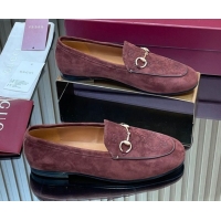 Shop Cheap Gucci Jordaan GG Upper Suede Flat Loafers with Horsebit Dark Brown 2025 840725