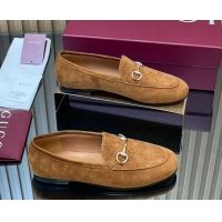 Low Price Gucci Jordaan GG Upper Suede Flat Loafers with Horsebit Light Brown 2025 840725