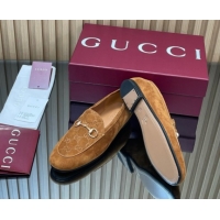 Low Price Gucci Jordaan GG Upper Suede Flat Loafers with Horsebit Light Brown 2025 840725