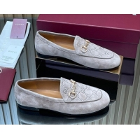 Best Product Gucci Jordaan GG Upper Suede Flat Loafers with Horsebit Grey2 2025 840725