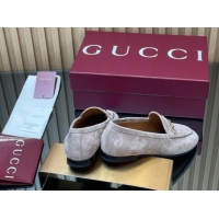 Best Product Gucci Jordaan GG Upper Suede Flat Loafers with Horsebit Grey2 2025 840725