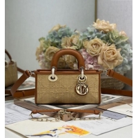 Top Grade Dior Lady D-Joy Small Bag in Cannage Straw-Like M9250 Khaki/Brown 2025