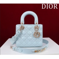 New Fashion Dior Small Lady My ABCDior Bag in Cannage Patent Leather M0538 Ice Blue 2025