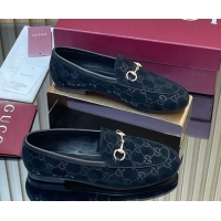 Shop Cheap Gucci Jordaan GG Allover Suede Flat Loafers with Horsebit Black 2025 840725