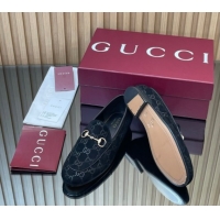 Shop Cheap Gucci Jordaan GG Allover Suede Flat Loafers with Horsebit Black 2025 840725