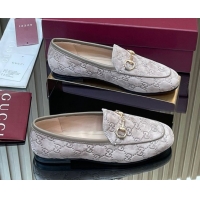 Buy New Cheap Gucci Jordaan GG Allover Suede Flat Loafers with Horsebit Grey2 2025 840725