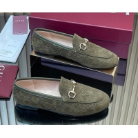Buy Discount Gucci Jordaan GG Allover Suede Flat Loafers with Horsebit Green 2025 840725
