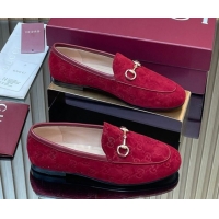 Classic Specials Gucci Jordaan GG Allover Suede Flat Loafers with Horsebit Red 2025 840725
