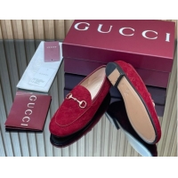 Classic Specials Gucci Jordaan GG Allover Suede Flat Loafers with Horsebit Red 2025 840725