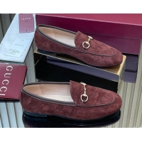 Buy Ladies Gucci Jordaan GG Allover Suede Flat Loafers with Horsebit Dark Brown 2025 840725
