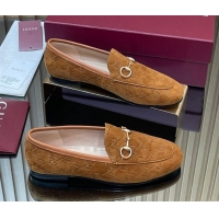 Pretty Style Gucci Jordaan GG Allover Suede Flat Loafers with Horsebit Light Brown 2025 840725