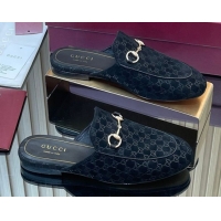 Best Product Gucci Princetown GG Allover Suede Flat Slipper with Horsebit Black 813864