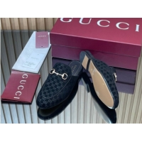 Best Product Gucci Princetown GG Allover Suede Flat Slipper with Horsebit Black 813864