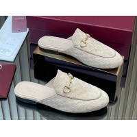 Top Grade Gucci Princetown GG Allover Suede Flat Slipper with Horsebit Beige Grey 813864