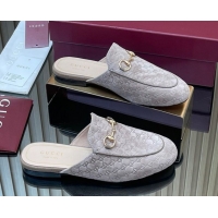 Classic Hot Gucci Princetown GG Allover Suede Flat Slipper with Horsebit Grey2 2025 813864