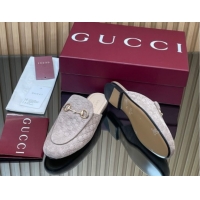 Classic Hot Gucci Princetown GG Allover Suede Flat Slipper with Horsebit Grey2 2025 813864