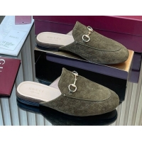 Unique Style Gucci Princetown GG Allover Suede Flat Slipper with Horsebit Green 813864