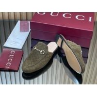 Unique Style Gucci Princetown GG Allover Suede Flat Slipper with Horsebit Green 813864