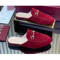 Good Quality Gucci Princetown GG Allover Suede Flat Slipper with Horsebit Red 813864