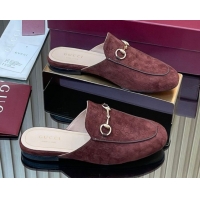 Grade Quality Gucci Princetown GG Allover Suede Flat Slipper with Horsebit Dark Brown 813864