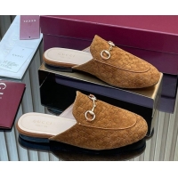 Purchase Gucci Princetown GG Allover Suede Flat Slipper with Horsebit Light Brown 813864