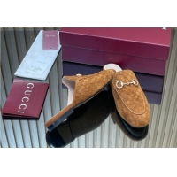 Purchase Gucci Princetown GG Allover Suede Flat Slipper with Horsebit Light Brown 813864