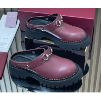 Charming Gucci Leather Mule 5cm with Horsebit 835829 Dark Burgundy