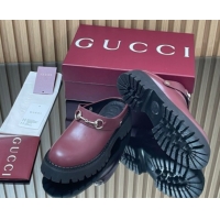 Charming Gucci Leather Mule 5cm with Horsebit 835829 Dark Burgundy