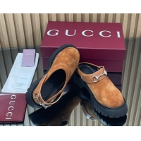 Good Looking Gucci Suede Mule 5cm with Horsebit 835829 Light Brown