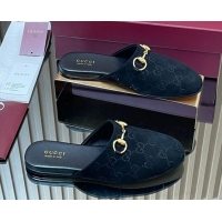 Top Design Gucci GG Suede Flat Mules with Horsebit Black 2025 849565