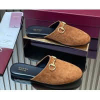 Fashion Gucci GG Suede Flat Mules with Horsebit Light Brown 2025 849565