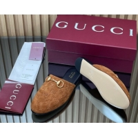 Fashion Gucci GG Suede Flat Mules with Horsebit Light Brown 2025 849565