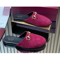 Duplicate Gucci GG Suede Flat Mules with Horsebit Ancora Red 2025 849565