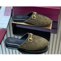 Stylish Gucci GG Suede Flat Mules with Horsebit Green 2025 849565