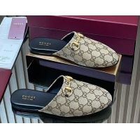 Unique Style Gucci GG Canvas Flat Mules with Horsebit Beige 2025 849565