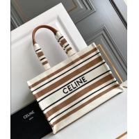 Unique Grade Celine Jacquard Striped Large Cabas Thais 196762 White/Brown 2025