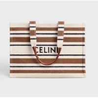 Unique Grade Celine Jacquard Striped Large Cabas Thais 196762 White/Brown 2025