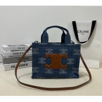 Top Quality Celine Small Cabas Thais Tote Bag in Triomphe Embroidered Denim 199162 Blue 2024