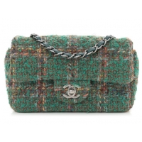 Famous Brand Chanel Tweed Quilted Rectangular Mini Flap Bag A69900 Green