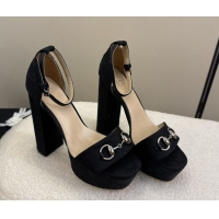 Top Grade Gucci GG Canvas Platform Sandals with Horsebit Black 2025 GG082806