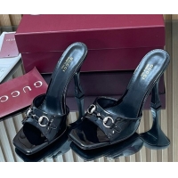 Grade Quality Gucci Patent Leather Heel Slides Sandal 9.5cm with Horsebit Black 2025 832468