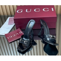 Grade Quality Gucci Patent Leather Heel Slides Sandal 9.5cm with Horsebit Black 2025 832468