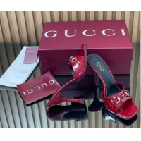 Good Quality Gucci Patent Leather Heel Slides Sandal 9.5cm with Horsebit Ancora Red 2025 832468